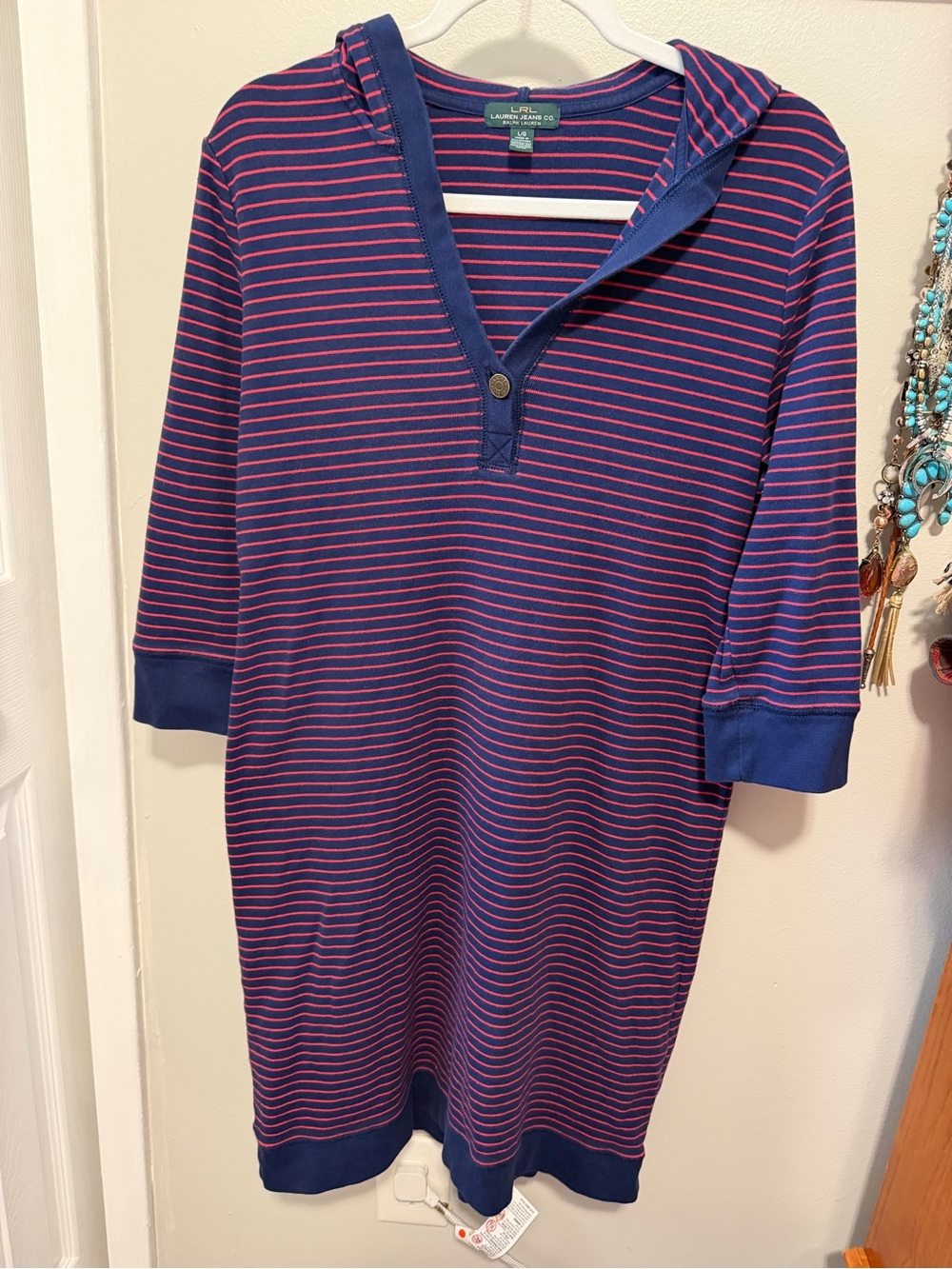 Lauren -Ralph Lauren Navy and Red Striped Long Sleeve Dress